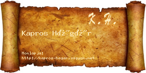 Kapros Hágár névjegykártya